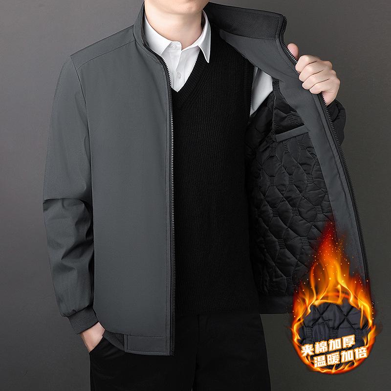 Men's Plus Size Winter Cotton Jacket for Middle-Aged & Elderly Dads, Velvet Lined, Thickened, Padded, Stand-up Collar