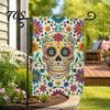 Weather Resistant Patio Banners Day of The Dead Garden Flag, 12x18 Inch Floral Skull Decorative Yard Sugar Ornaments Mexican Gothic Skeleton