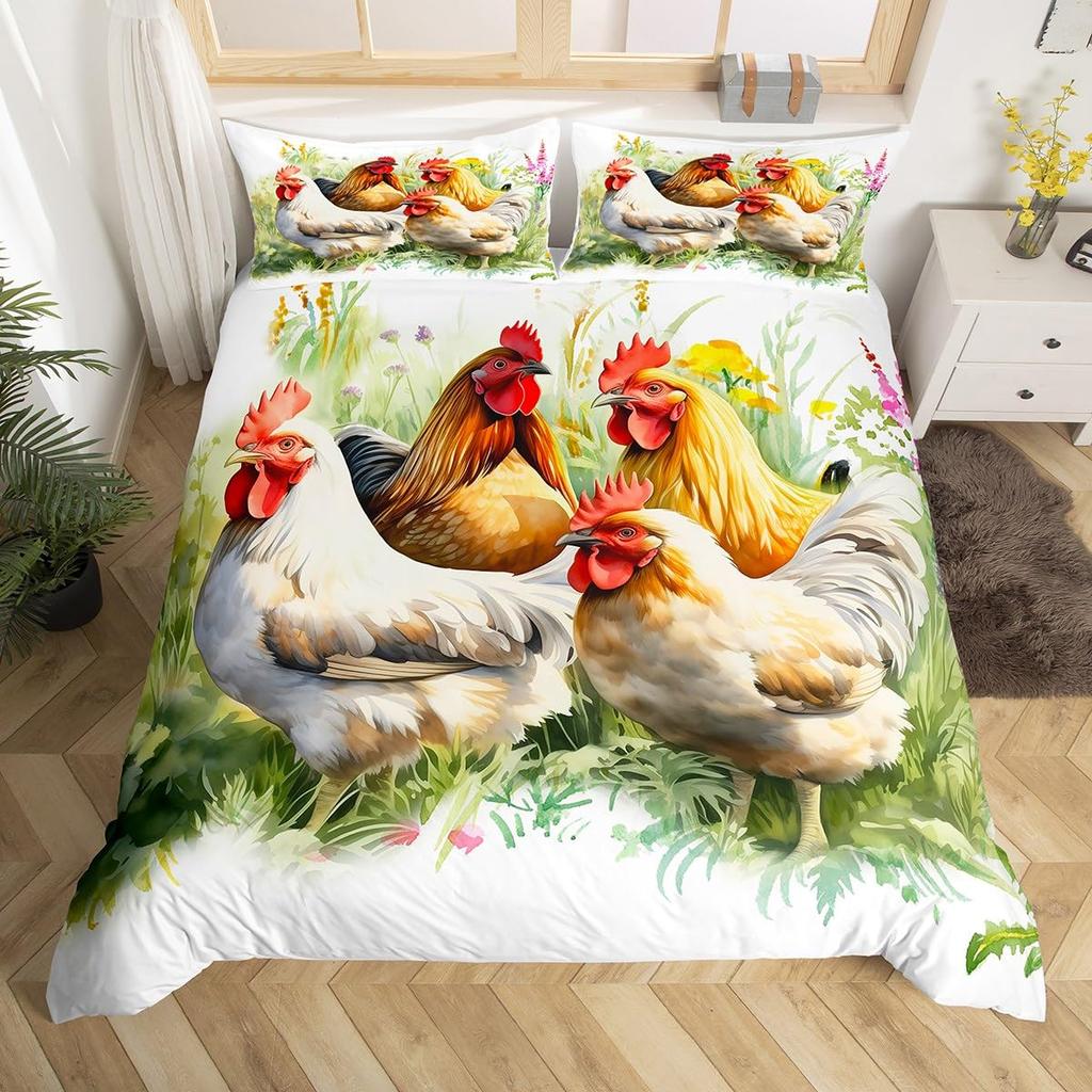 Comforter Rustic Rooster Bedding Set Farm Animal Full King Queen Size Microfiber Farmhouse Chicken With