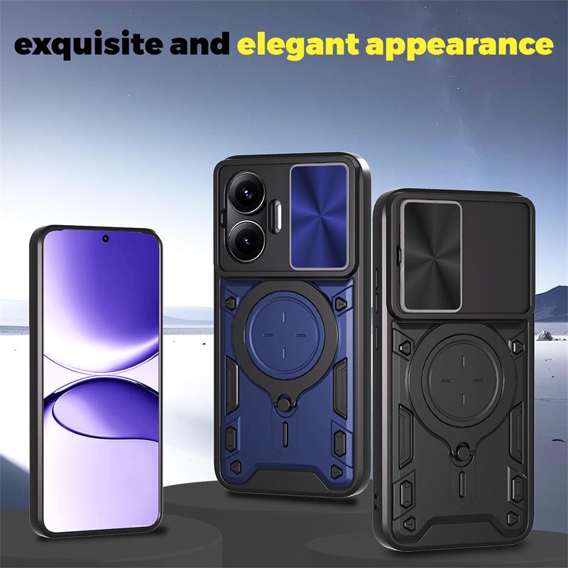 For Poco F7 5G Case Armor Slide Camera Lens Protector Back Cover For Xiaomi Poco F7 F 7 PocoF7 Ring Stand Shockproof Funda Coque