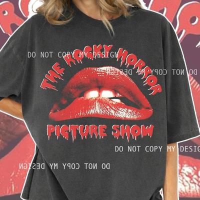 Rocky Horror Picture Show Lippen T-Shirt, Vintage Horrorfilm T-Shirt, Retro Gothic Grafik T-Shirt, Kultfilm Klassiker T-Shirt, Halloween Ästhetik T-Shirt