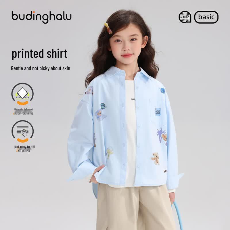 Pudding Haru Girls' Cotton Printed Casual Shirt