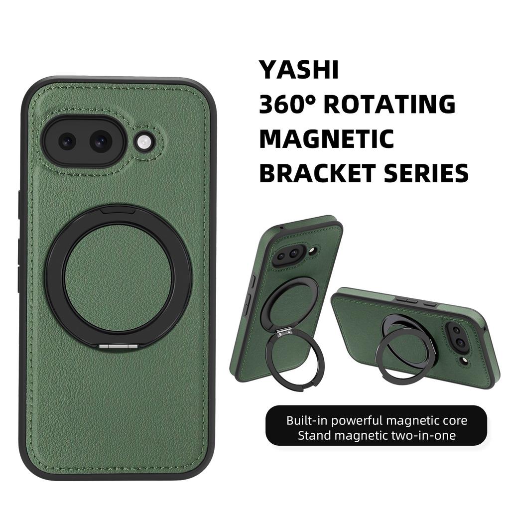 For Google Pixel 9a Case with Ring Kickstand Magnetic Case PU Leather Back Cover