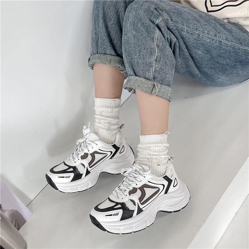 Fashion New 2024 Women Trendy Sneakers Lace-up Platform Women Shoes Thick-soled Mesh Breathability Patchwork Color Women Casual Shoes