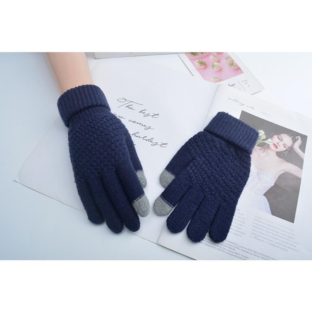 Korean Version of Male Touch Screen Gloves Winter Female Ins Cute Warm and Velvet Winter Student Riding Wool Five Fingers