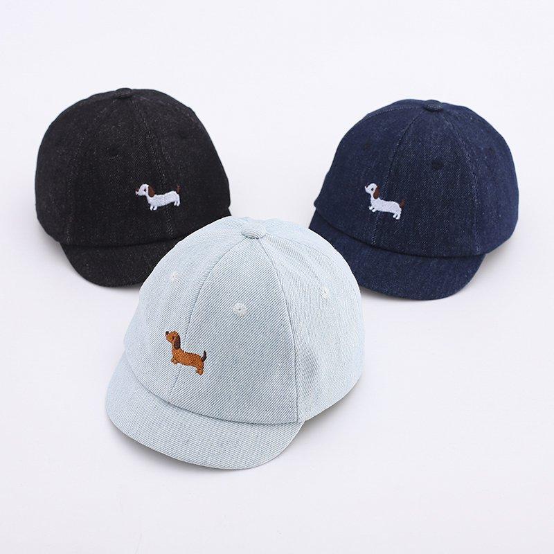 Süße Denim Baby Baseballkappe Cartoon Hund Stickerei Kleinkind Schirmmütze Sommer Verstellbar Kinder Junge Mädchen Sonnenschutzmützen