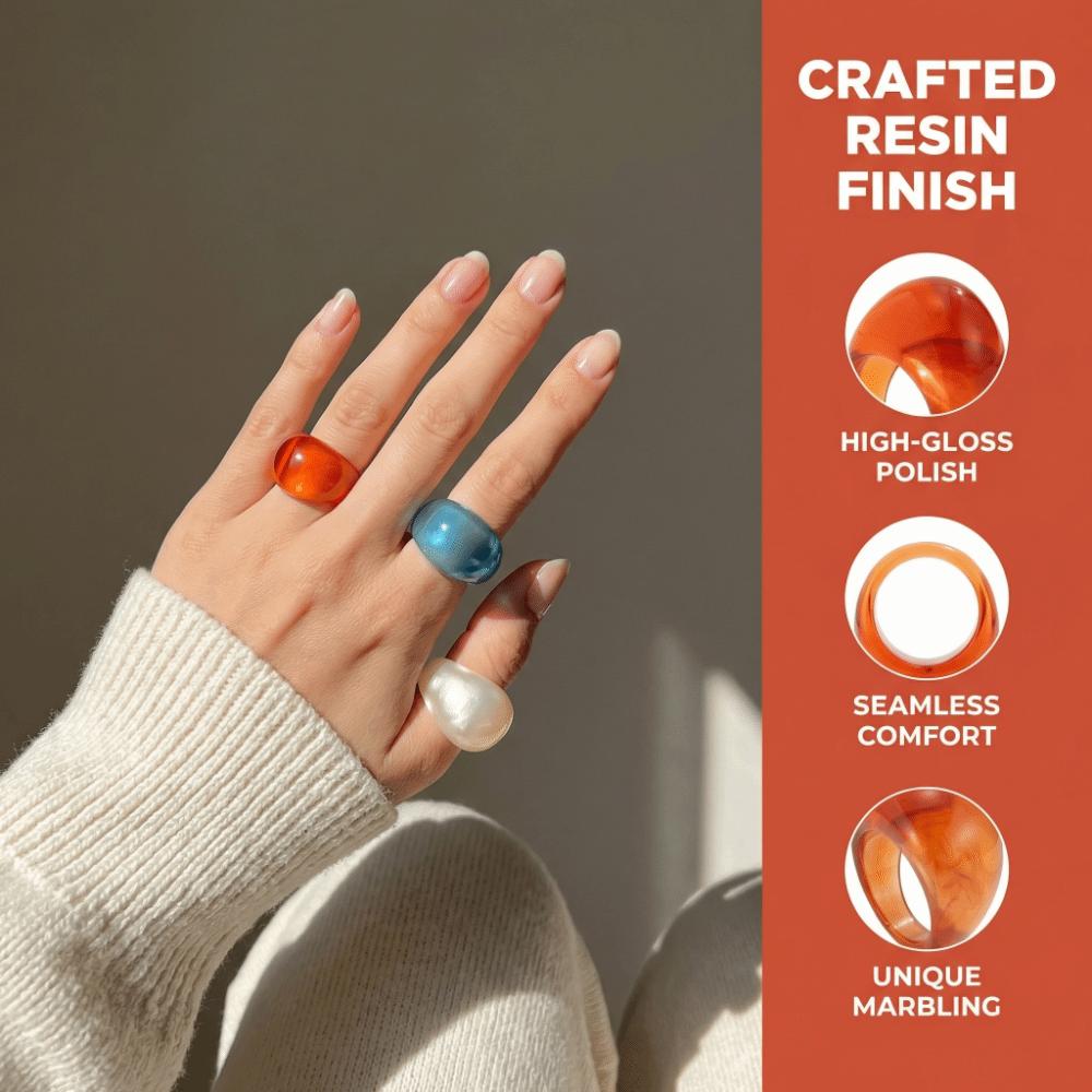 Mehrfarbiger transparenter Harzring Bonbonfarbe Unregelmäßiger Ring Modischer Acryl Geometrischer Ring Damen