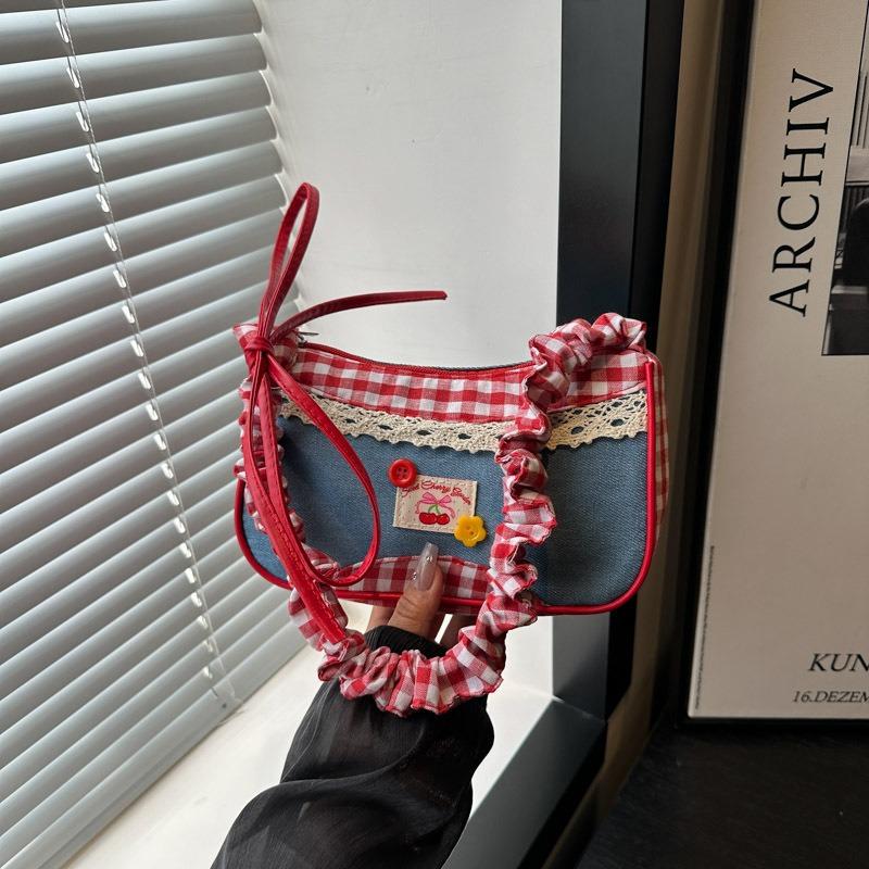 Niedliche vielseitige Umhängetasche kariert klein frisch tragbar Pendlertasche Nischendesign große Kapazität lässige Achseltasche