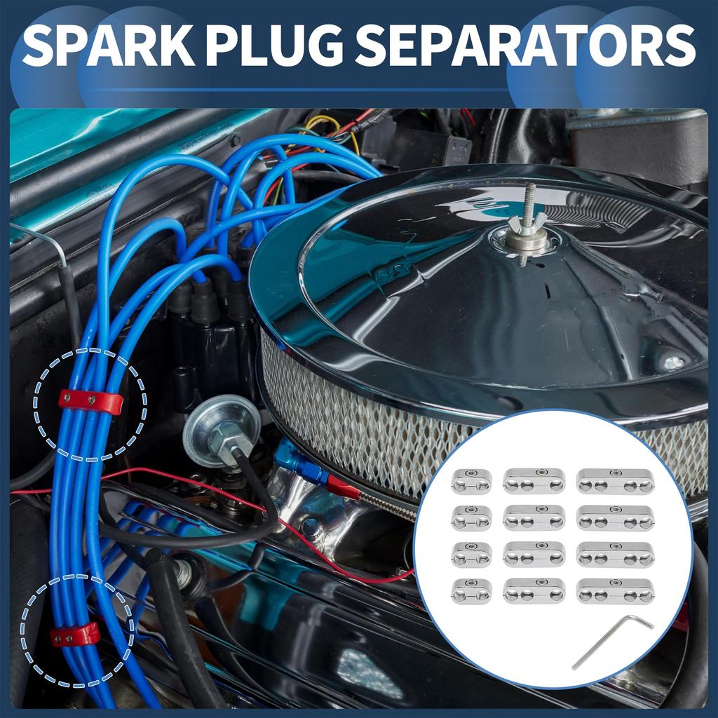 INFINAUTO Engine Spark Plug Separator Internal 7mm 8mm Ignition Wire Separator Holder for Chevrolet Ford Plastic Silver Tone 12pcs
