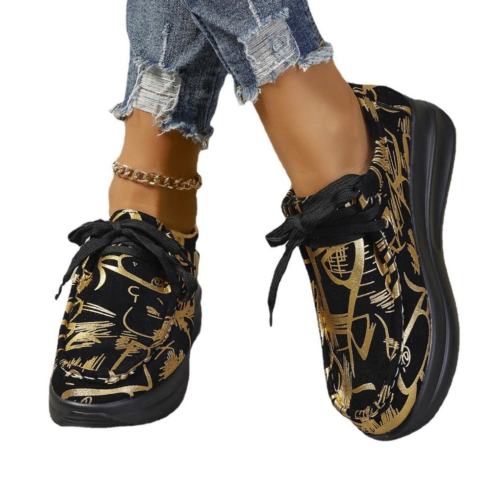 Foreign Trade Large Size 2025 New European and American Front Lace-up Wedge Casual Shoes