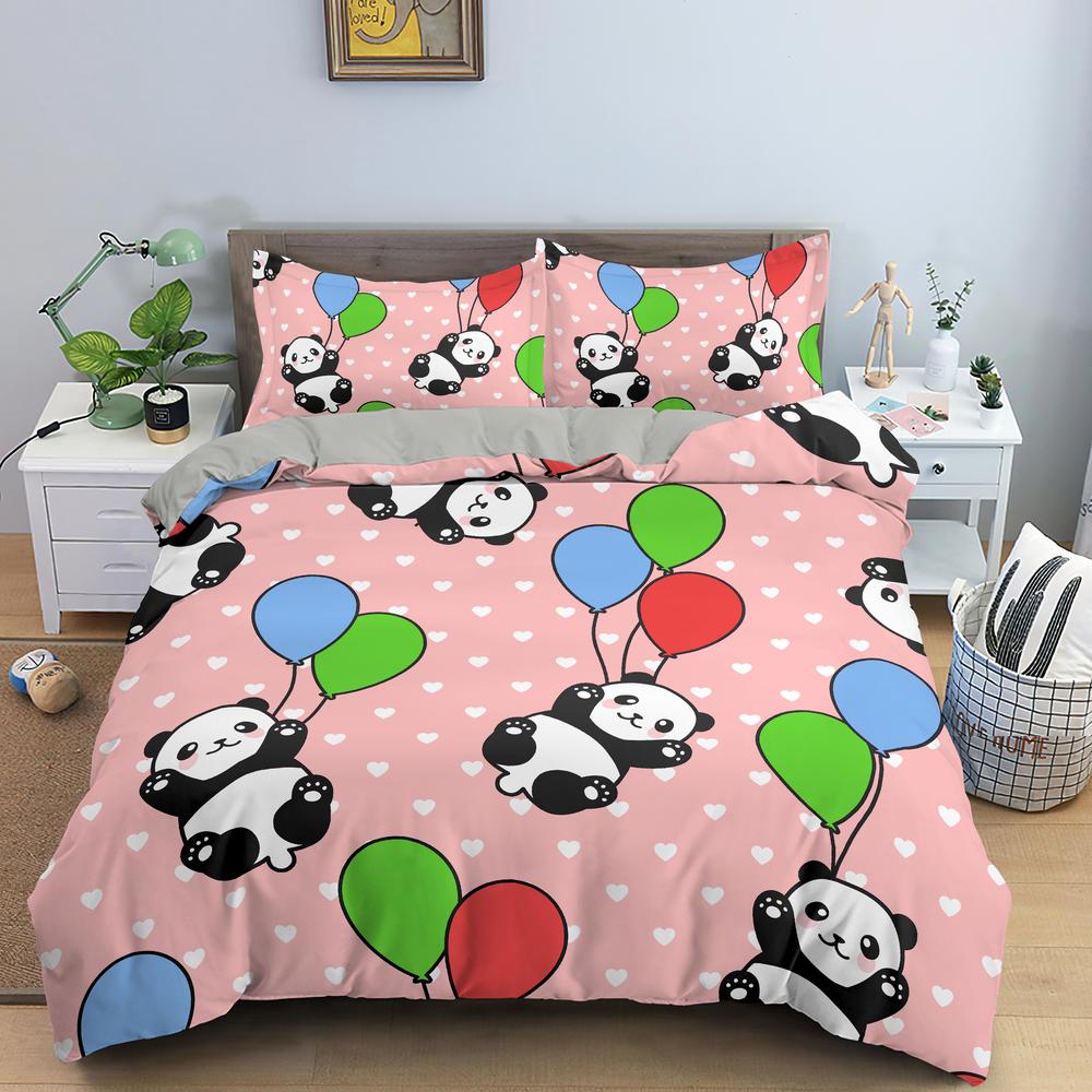 Cartoon Panda Children's Bedding Set For Kids Baby Girls Pink Duvet Cover Set Pillow Case King Size Soft 2/3pcs Twin Quilt Cover