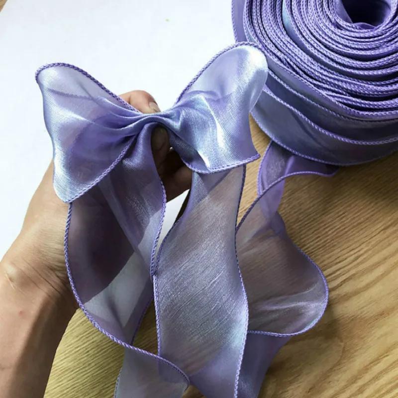 35Meters Wavy Organza Ribbon Silky DIY Hair Bow Making Material Accessories Wide Colorful Gradient Satin Lace Wave Hemming Tape