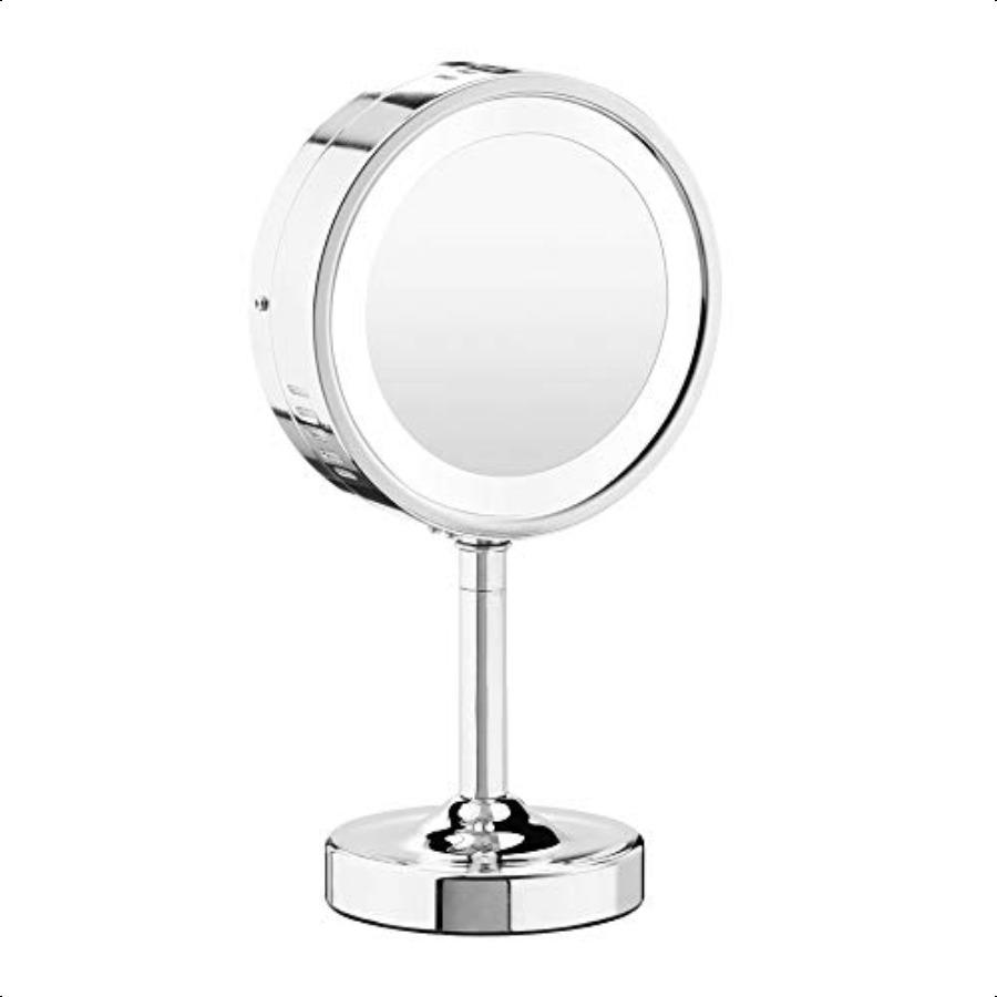 

Двустороннее зеркало для макияжа с подсветкой Зеркало для макияжа с подсветкой; 1x 5-кратное увеличение; Полированная хромированная отделка United States