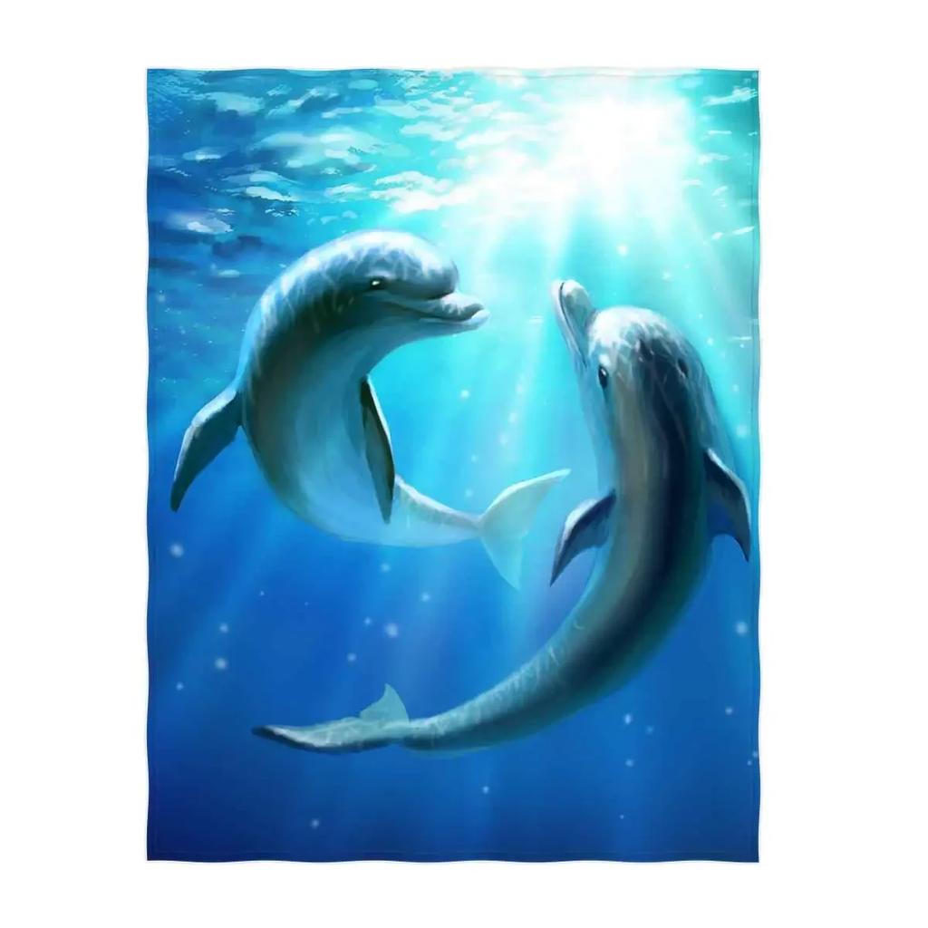 Dolphin Throw Blanket, Soft Blanket for Girl Kid Teens Adults, Fleece Cute Dolphin Blanket Warm Cozy Throw for Bed Crib or Couch