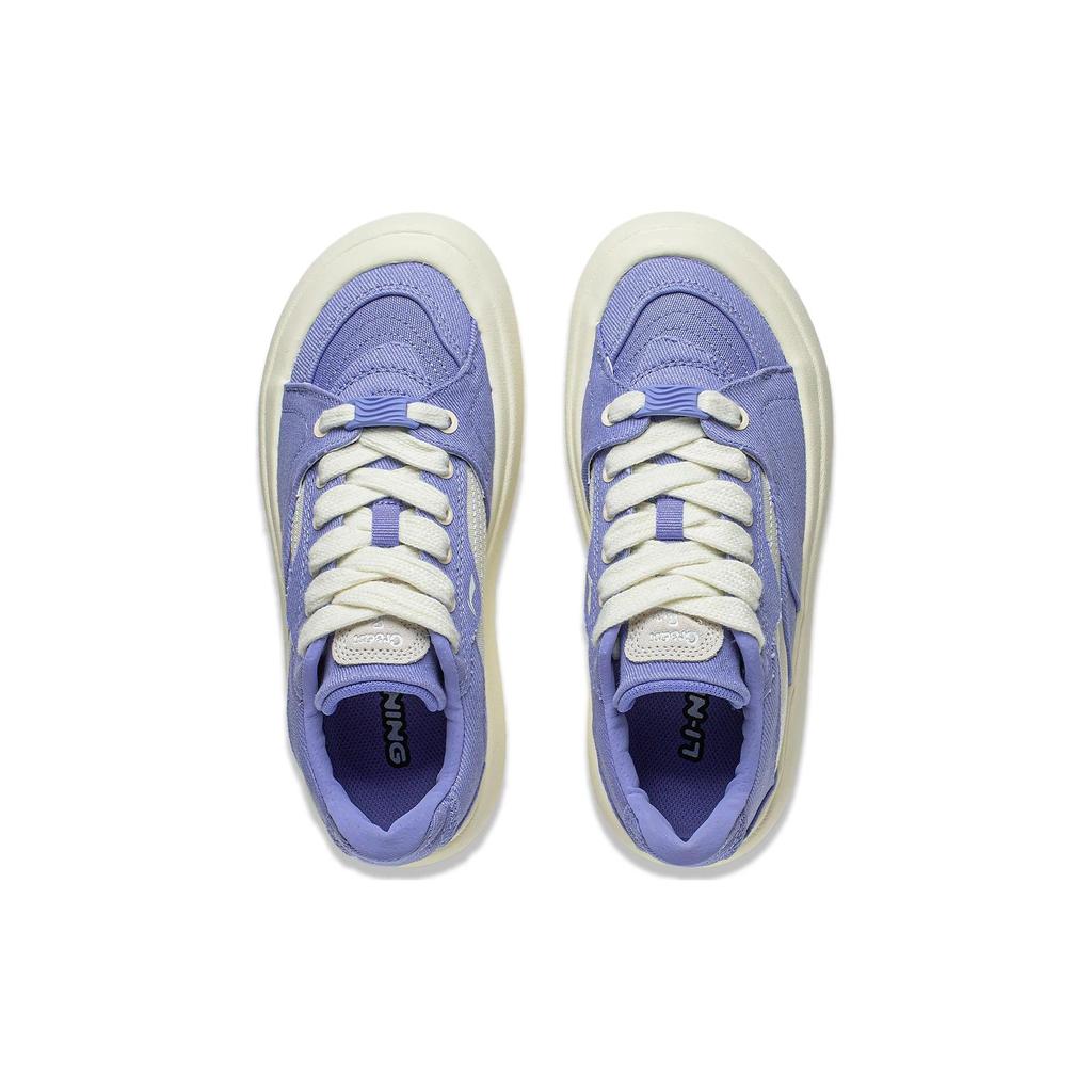 Li Ning Cream Puff Platform Slip Resistant Low top Casual Shoes Women's Purple White AZGT026-8
