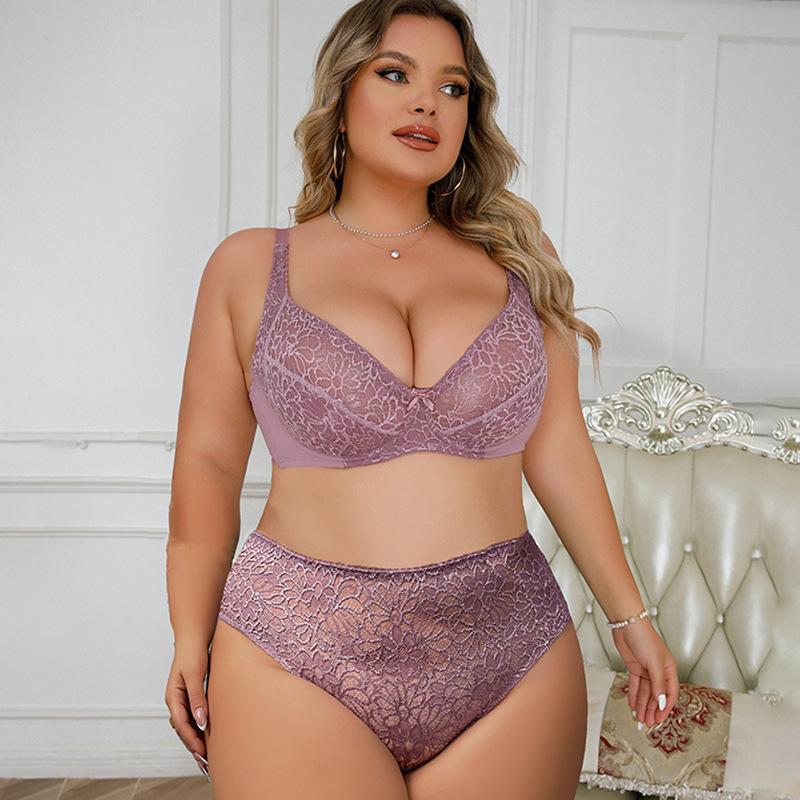 Dámská podprsenková souprava plus size Sexy krajkové stahovací spodní prádlo Čistá touha Průsvitné kalhotky
