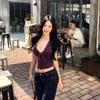 V Neck Slim Crop Tops Lace Camisole Chic Bottoming T-shirt  Streetwear
