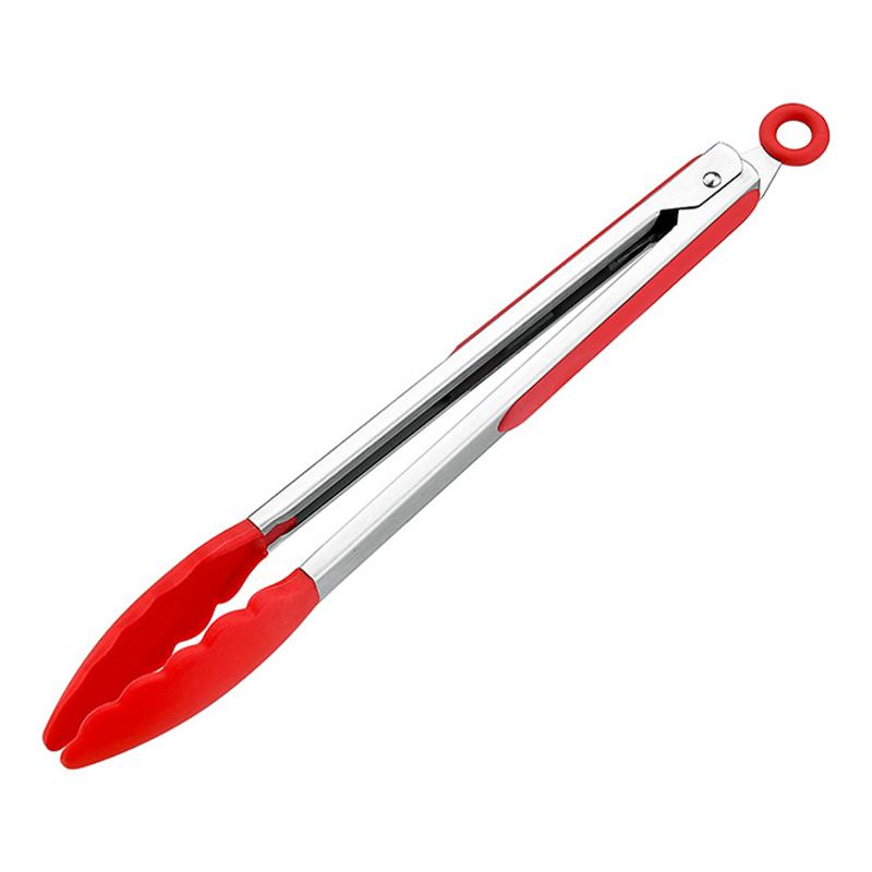 9/12Inch Silicone Food Tongs Nonslip Cooking Clip Salad Serving Kitchen Tong Stainless Steel Grill Tongs Heat Resistant BBQ Tool