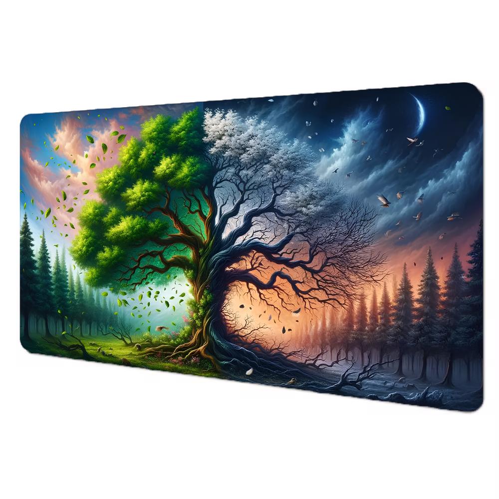 Dual Scenery Day Night Tree Playmat Mousepad Stitched Edge Non-Slip Rubber Base Thick Wear Resistant Suitable For work Card game