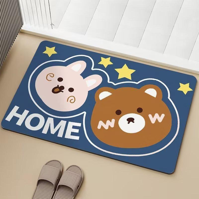 1pc Door Mat Cute Kawaii Bear Rabbit Printed for Home Living Room Decor Non-slip Floor Mat Cozy Carpet for Home Door Decoration