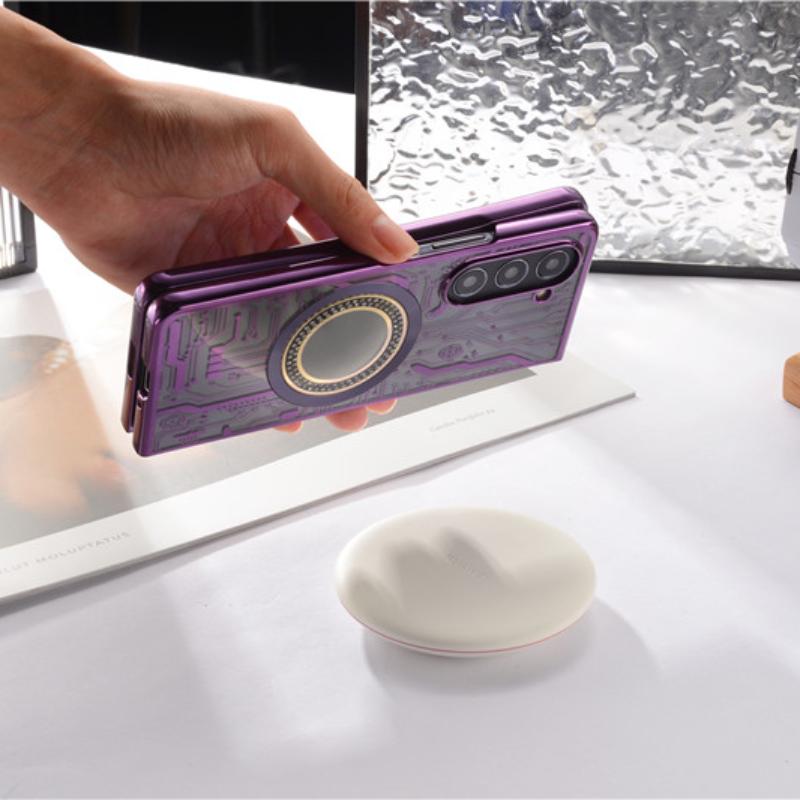 Galvanizovaný Transparentní Magnetický Kryt na Telefon pro Samsung Galaxy Z Fold 5 Fold5 5G Silikonový Nárazuvzdorný Průhledný Kryt