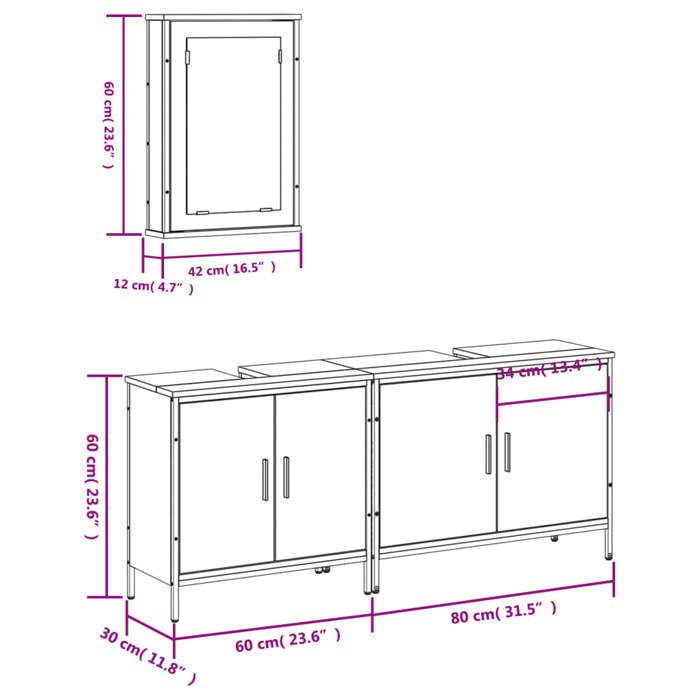 VidaXL Ensemble De Meubles De Salle De Bain 3 Pcs Sonoma Grey, Bathroom Cabinet, Bath Cabinet, Vanity Unit of 3214793