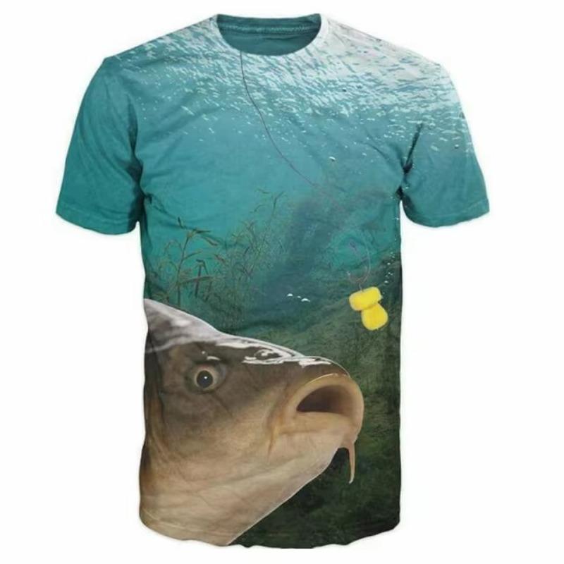 Men's Retro Fishing T-shirt 3D Printed Casual Short Sleeve Loose Men's T-shirt Sportswear