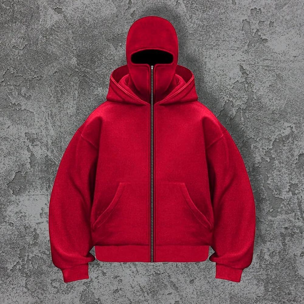 Men's Double Hat Fleece Sweater Hoodie, Solid Color Pullover, Solid Color Hoodie with Zippered Front for Daily Wear (Autumn/Winter)