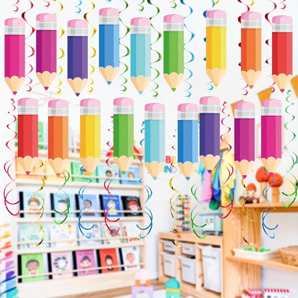 48pcs Back To School Pencil Hanging Swirl Decorations - Colorful Paper Confetti for Classroom, Party, Graduation, Birthday Decor