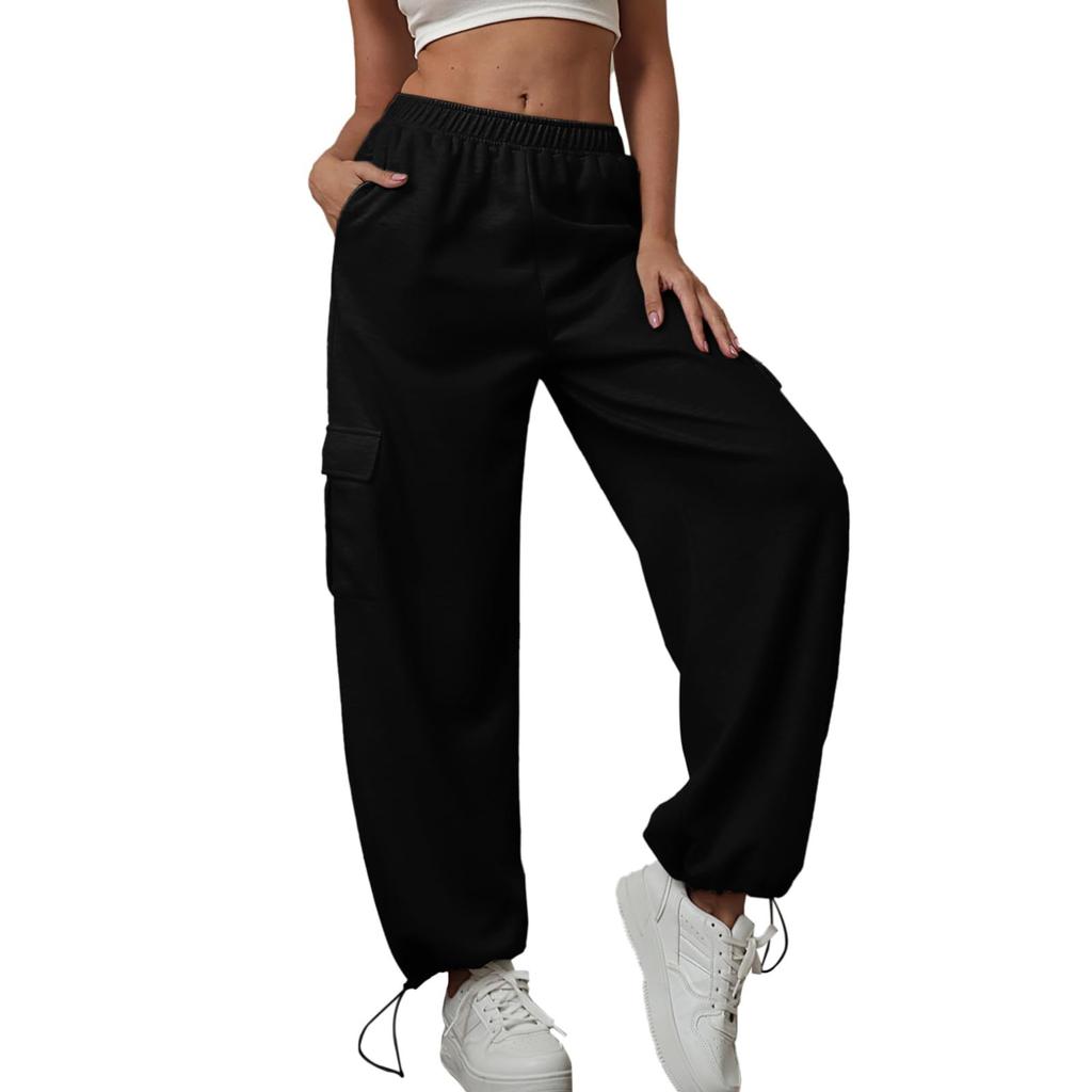 Damskie elastyczne spodnie z wysokim stanem, swobodne, aktywne, szerokie nogawki, długie spodnie z kieszeniami