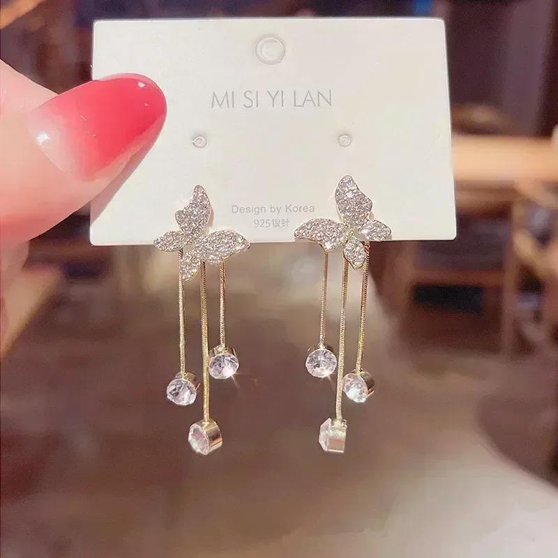 Super Sparkling Crystal Golden Earrings for Women Personalized Exquisite Daily Accessories Party Jewelry Birthday Gifts