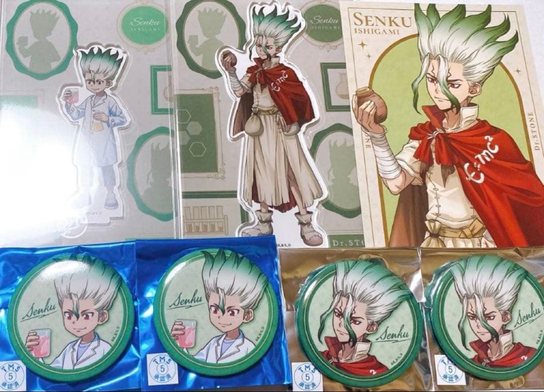 

[USED] Dr. STONE Senku Ishigami Acrylic Stand Can Badge Bonus Double-Sided Illustration Card