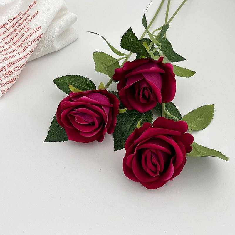 3/5Pcs Rose Branch Velvet Simulation Flower Valentine'S Day Wedding Decoration Hotel Torium Outdoor Garden Fake Flower