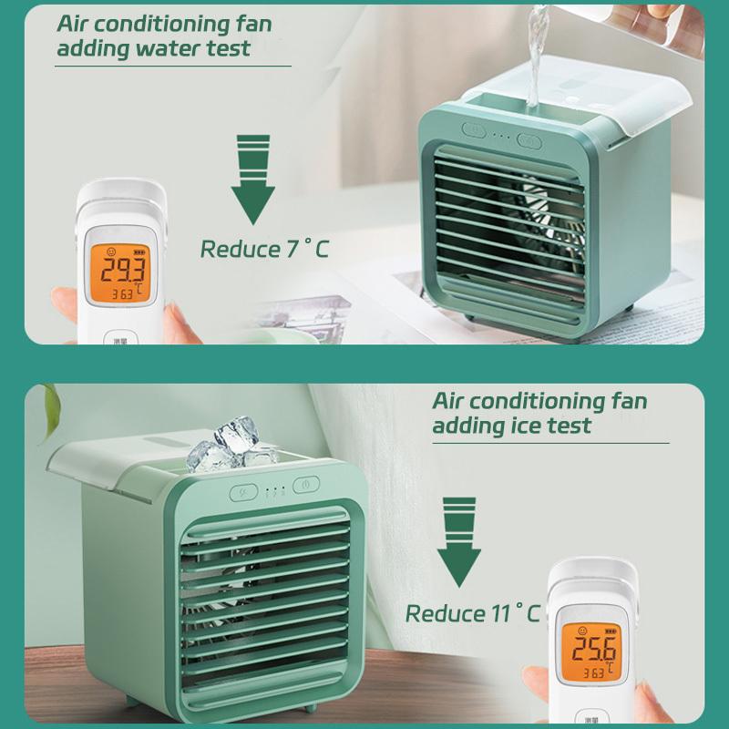 Portable USB Rechargeable Air Cooler - 3-in-1 Mini AC Fan with 7 Color LED, 4000mAh Battery for Home/Office/Camping