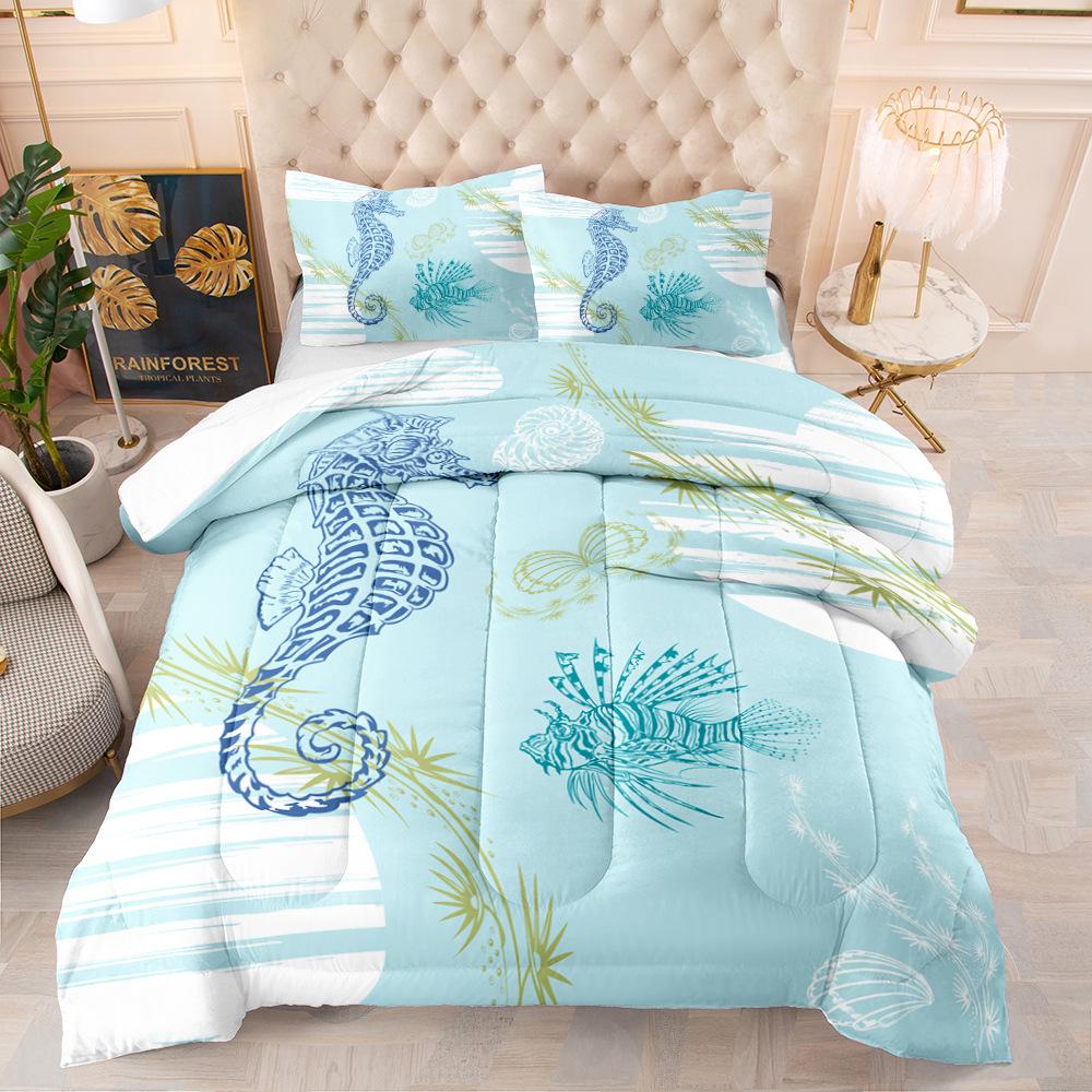 Kemila Blå Ocean Horse Dynetrekk 3D Sengetøy og Putetrekk Dobbelt Sengetøysett Direktesalg