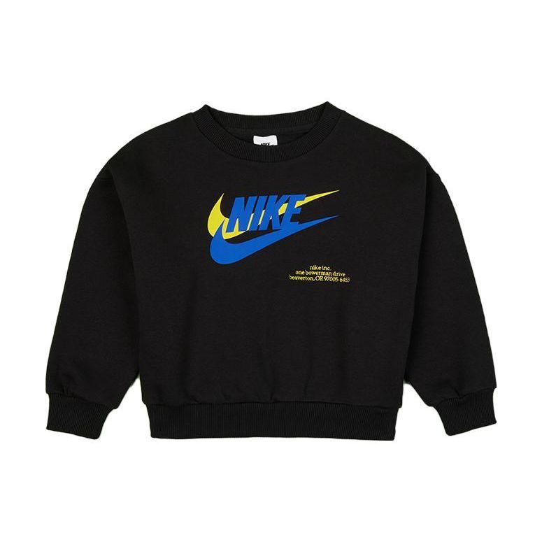 Nike Letter Logo Print Crew Neck Long Sleeve Sweatshirt Kids Tops Black DX5140-010 S