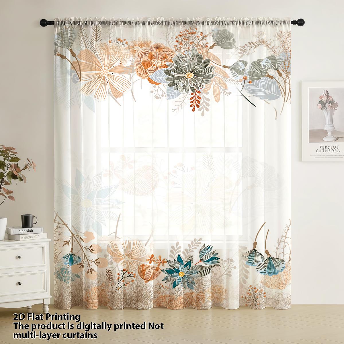 

1pc Parrot & Butterfly Sheer Curtain - Watercolor Pattern Pole Window Curtain for Nature Home Decor 100*130 HOOK 1pcs