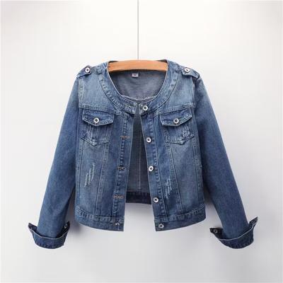 Fashion O-neck Denim Jacket Women Short Coat Spring Autumn Vintage Washed Jean Coat   Casual Tops Coats