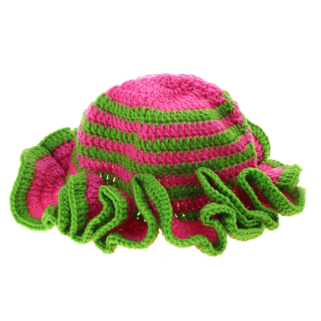 Handmade Crochet Bucket Hat for Woman Teen Outdoor Commute Fisherman Hat Ruffled Brim Winter Windproof Carnival Hat