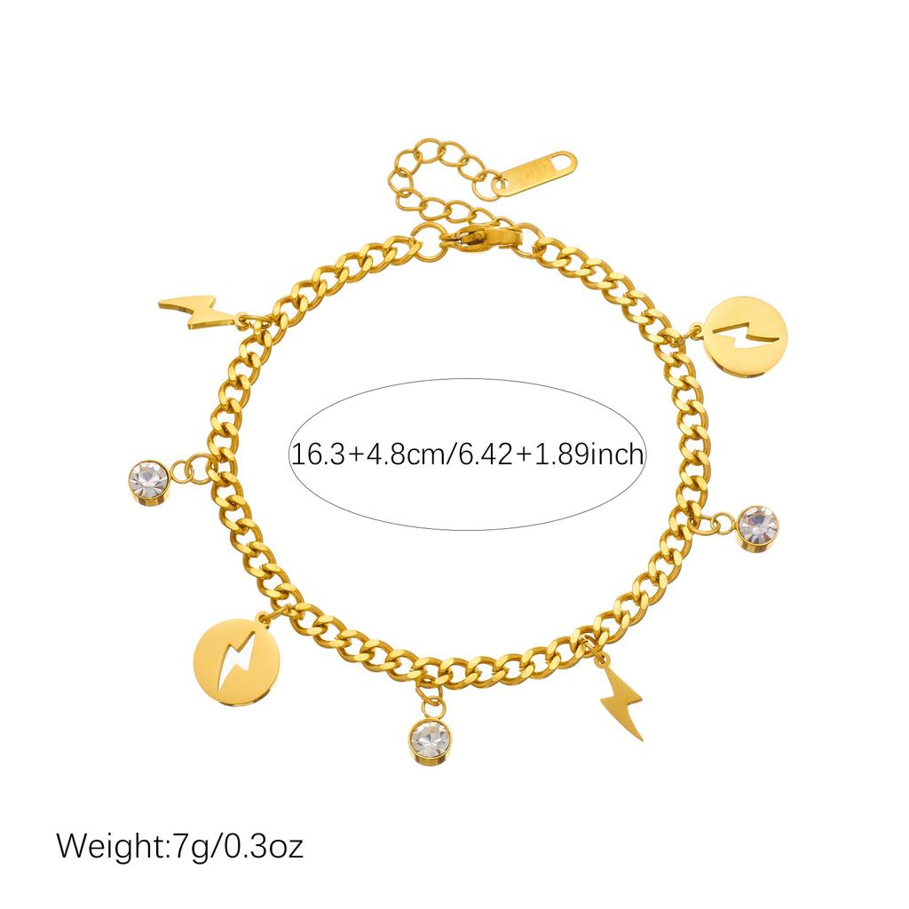 316L Stainless Steel Lightning Rhinestone Charm Bracelet For Women Fashion New Gold Plated Chain Jewelry Party Gift