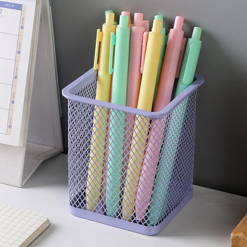 Multifunction Round/Square Mesh Pen Pot Multicolor Pen Holder Desk Tidy Stationery Organiser Pencil Storage Stationery Organiser