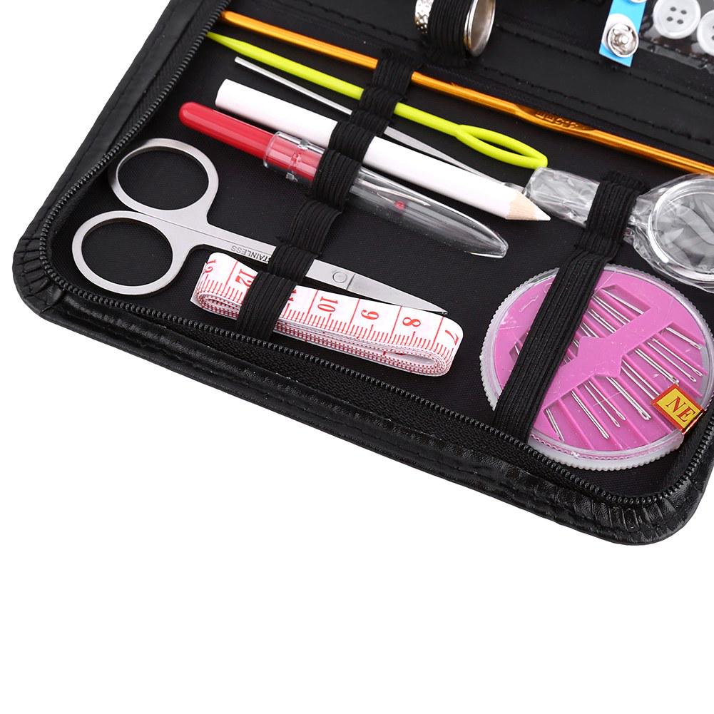 Kit de Costura Portátil, Estojo de Couro PU com Ferramentas Essenciais Incluindo Linhas Agulhas Tesouras e Fita Métrica, Viagem Casa Artesanato Reparo de Roupas