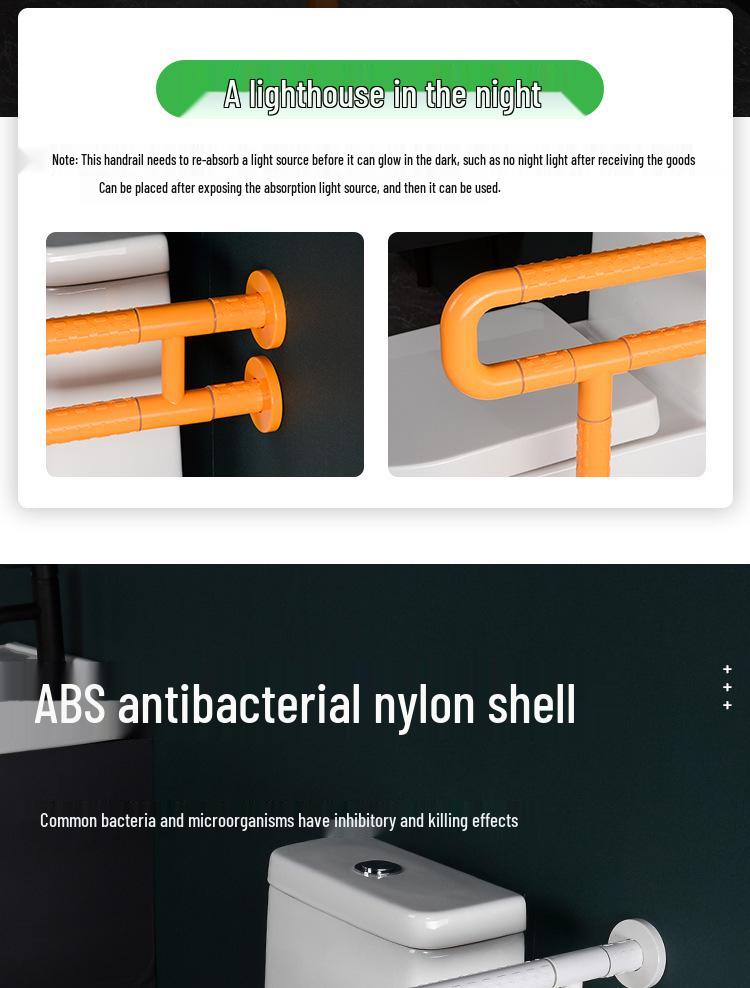 Bară de sprijin în formă de U pentru baie pentru vârstnici - Mâner de duș/toaletă din nailon fără bariere