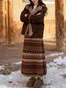 Fair Isle Ethnic Style Women's Fleece Drawstring Lantern Skirt for Autumn/Winter