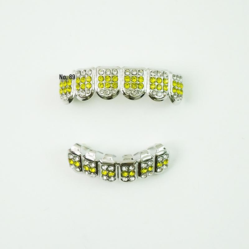 Gelbes Diamant Strass Hip Hop Grillz Set: Verstellbare Falsche Zähne Schmuckstücke für Europäische & Amerikanische Rap Bühnen