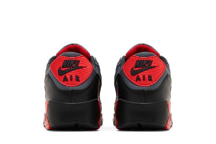 Herren Sneaker Nike Air Max 90 Smoke Grey Fire Red Schwarz/Rauchgrau/Eisen Grau/Feuerrot/Dunkelrauchgrau