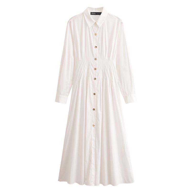 

Kaslead New Arrival Women s Clothing Fashion Style Fashion Polo Collar Long Sleeves Midi Skirt Dress 0387053 White L