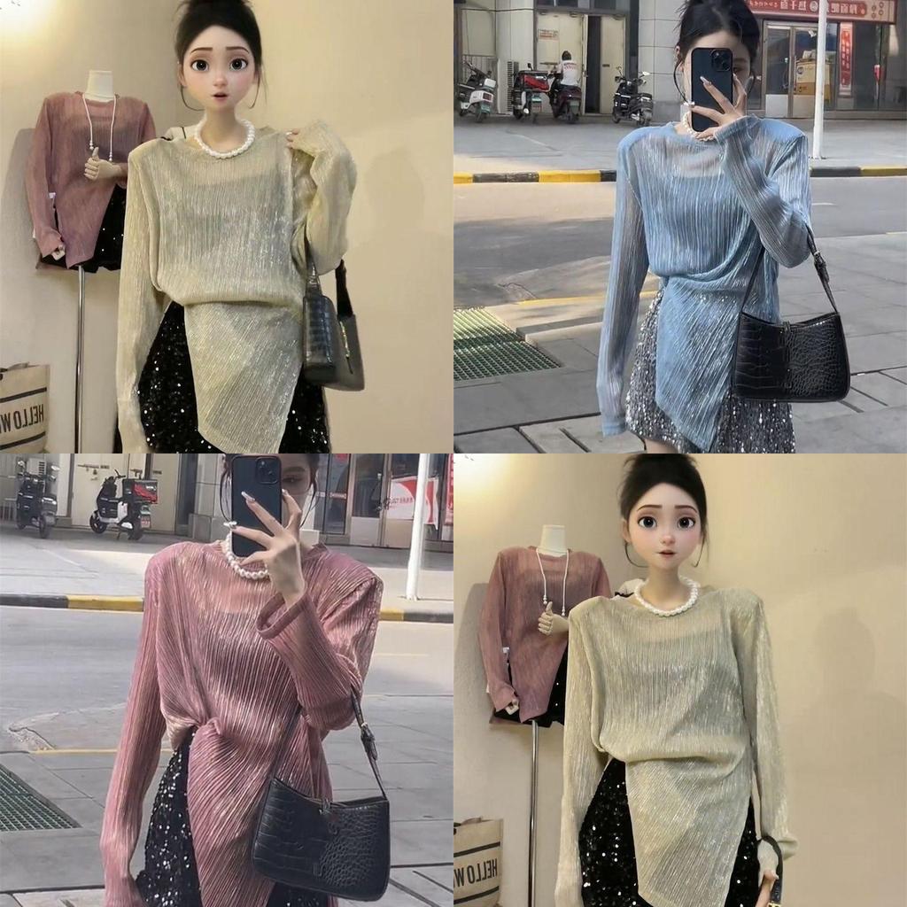 Hanbok Irregular Shine Thread Sun Protection Tshirt For Autumn Casual Women