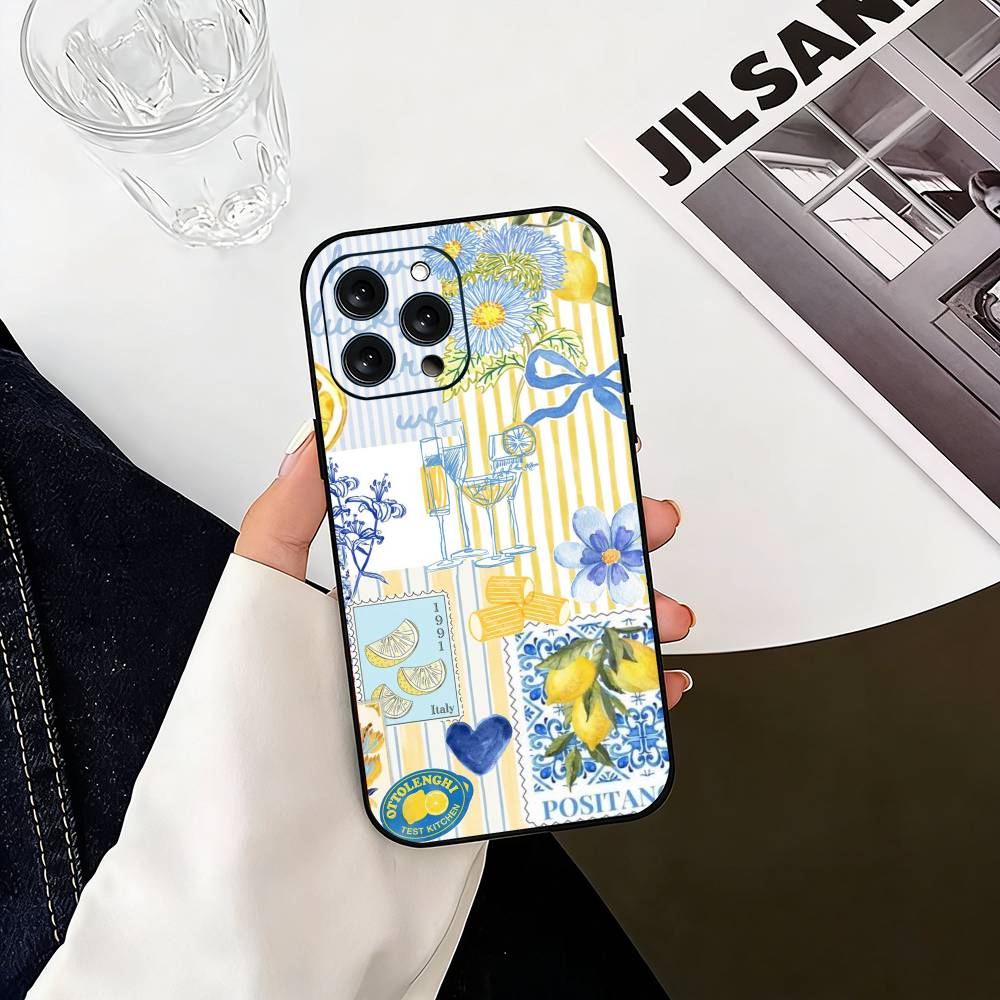 Ocean Wine Glass Lemon Phone Case For iPhone 17, 16,15,14,13,12,11 Plus,Pro Max, Others Soft Black Cover