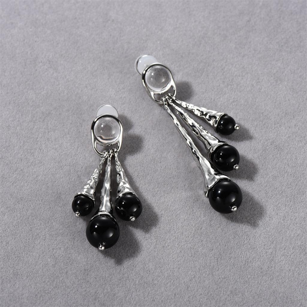 Niche Design Sense Temperament Personality Black Agate Earrings Versatile Earrings High-End Unique Earrings